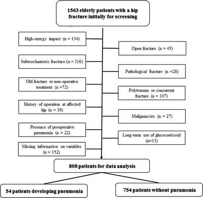 Incidence and risk factors for postoperative nosocomial pneumonia in elderly patients with hip fractures: A single-center study